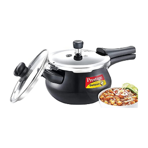 Prestige Deluxe Duo Plus Hard Anodised Pressure Cooker With Glass Lid and Induction Base, 1.5 Liter