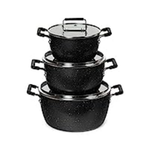 Granite Stone 6 Piece Nesting Pots, Space Saving, Non-stick, Dishwasher Safe, Black