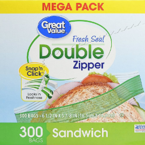 Great Value Double Zipper Sandwich Bags, 300 Count